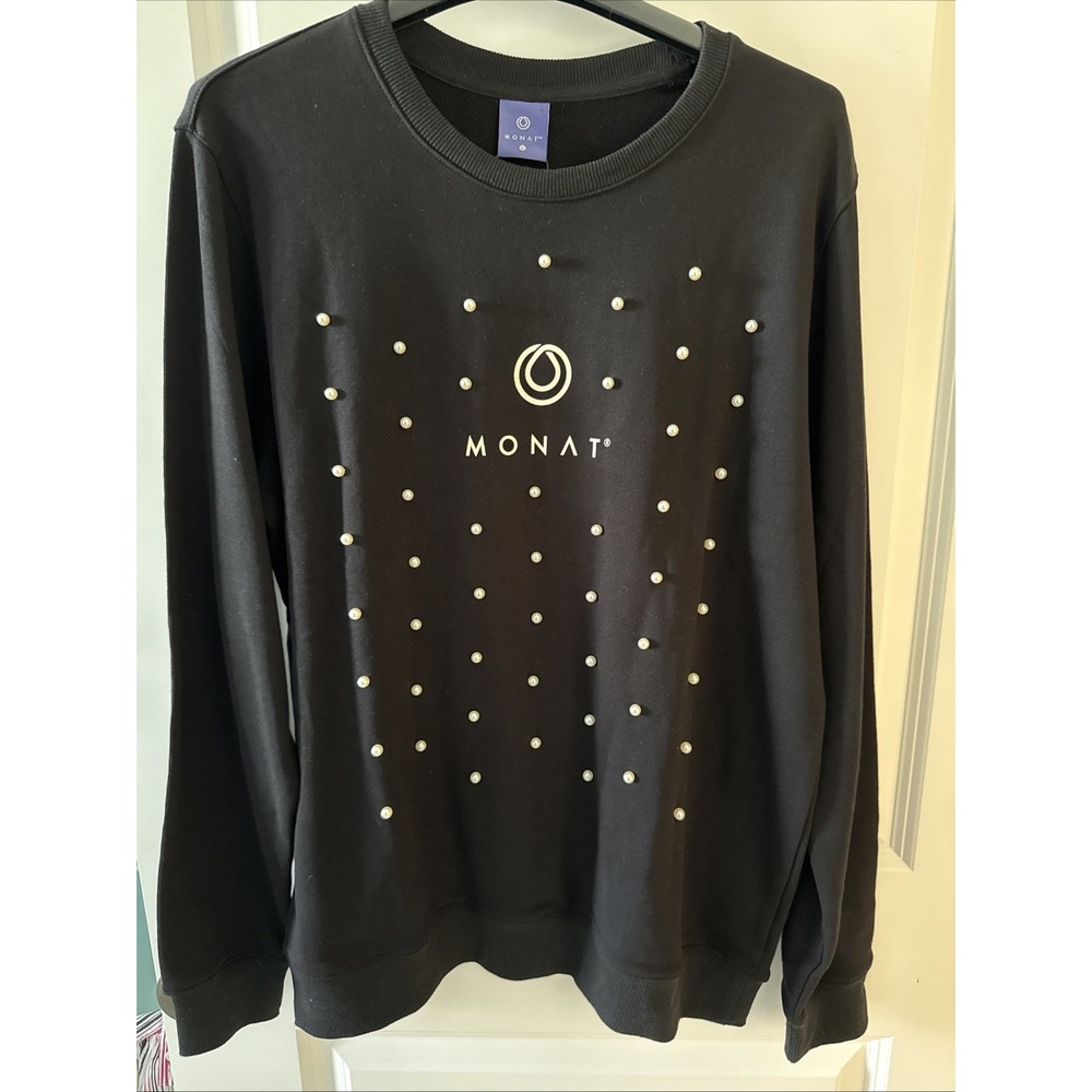Monat Pearl Sweater Black Hand Applied Pearls Women's Large French Terry